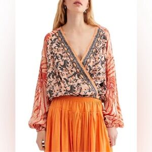 Free People Cruisin Together Mixed Floral Print Cropped Top Size Small